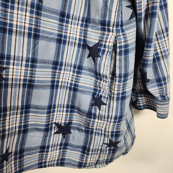 Joan Rivers Womens Celestial Plaid Flannel Shirt XL Star Print Chambray A464813 - Picture 6 of 11